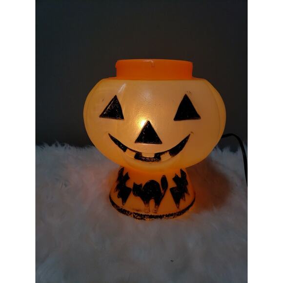 Vintage Halloween Bayshore Blow Mold Pumpkin Cat and Bat Base MCM Retro decor